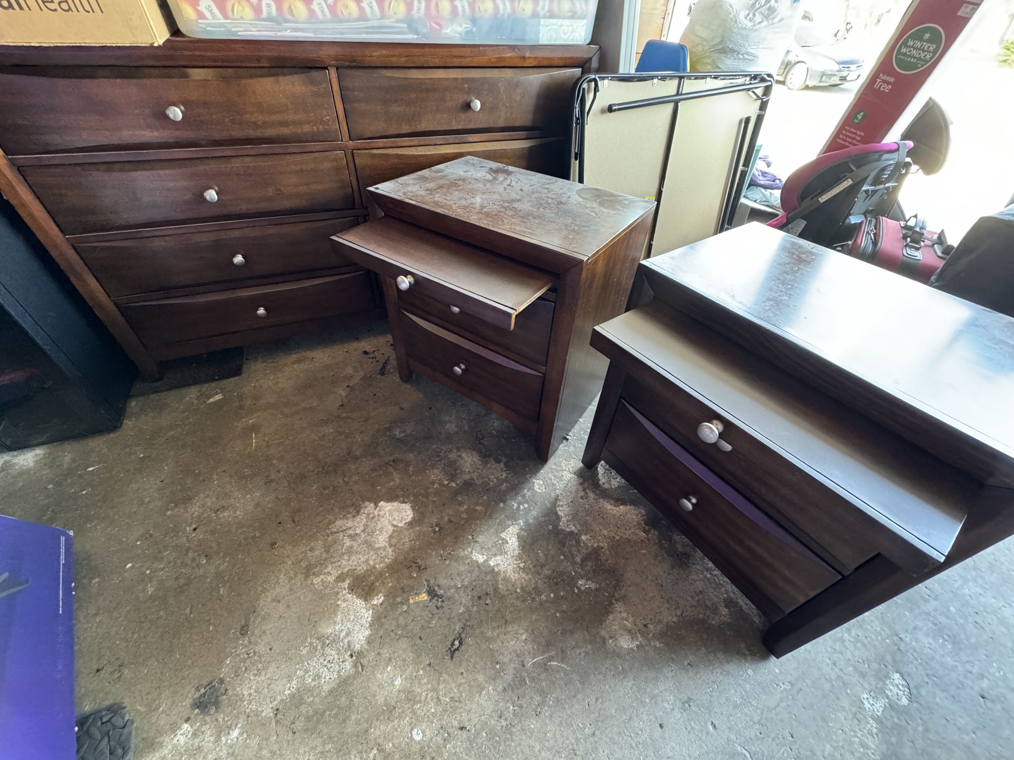 Wood Dresser And Two Night Stands