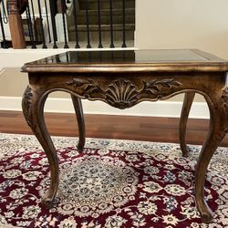 Wood End Table W/ Glass Top