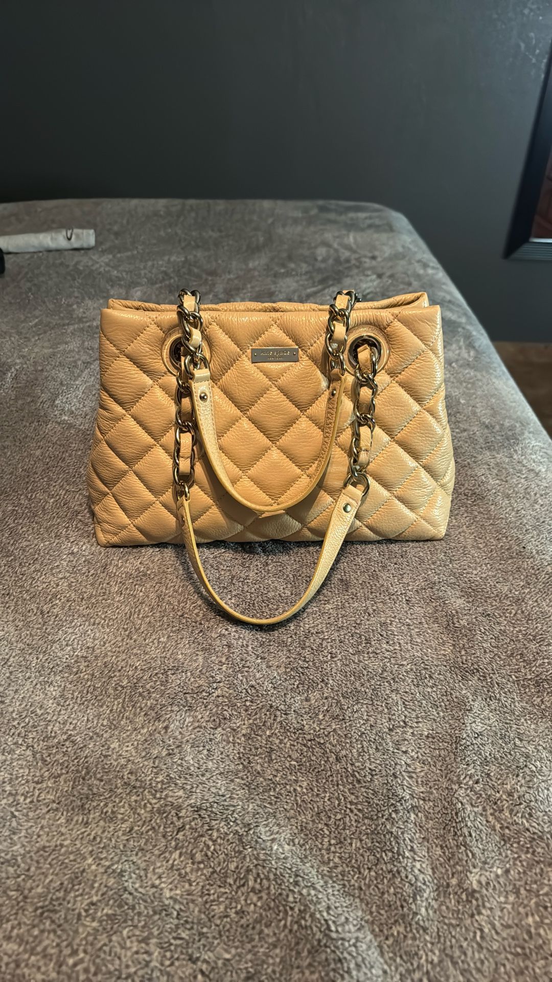 Kate Spade Tan Quilted Leather Shoulder Bag Silver Chain Hardware Good 👍🏻 