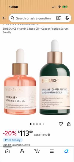BIOSSANCE Vitamin C Rose Oil + Copper Peptide Serum Bundle