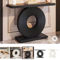 J0292) Modern Console Table 40" Wood Sofa Table with Geometric Base. Black