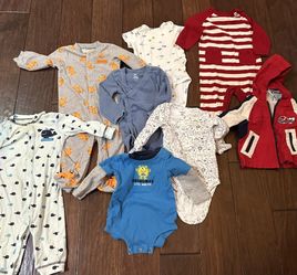  Lot Of Baby Boy Clothes 9 Months Bodysuit Long Sleeve, Jacket, One Pc PJ  8 pieces  Carter’s  Child of mine  Cat & Jack  Baby Q