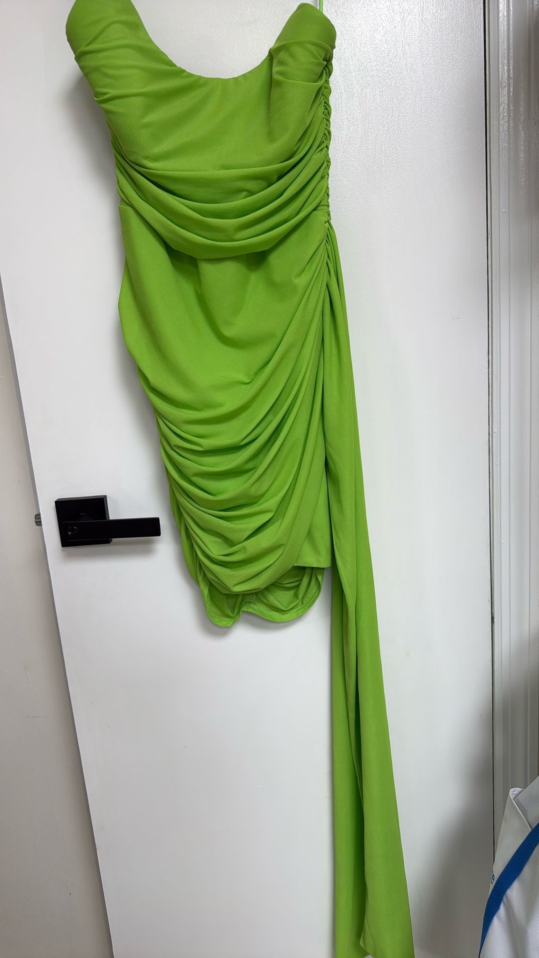 Ruched Lime Green Mini Dress | Asymmetrical Drape Detail