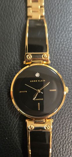 Anne Klein Diamond Black and Gold Watch