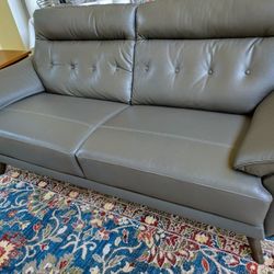 Gray Leather Sofa & Love Seat