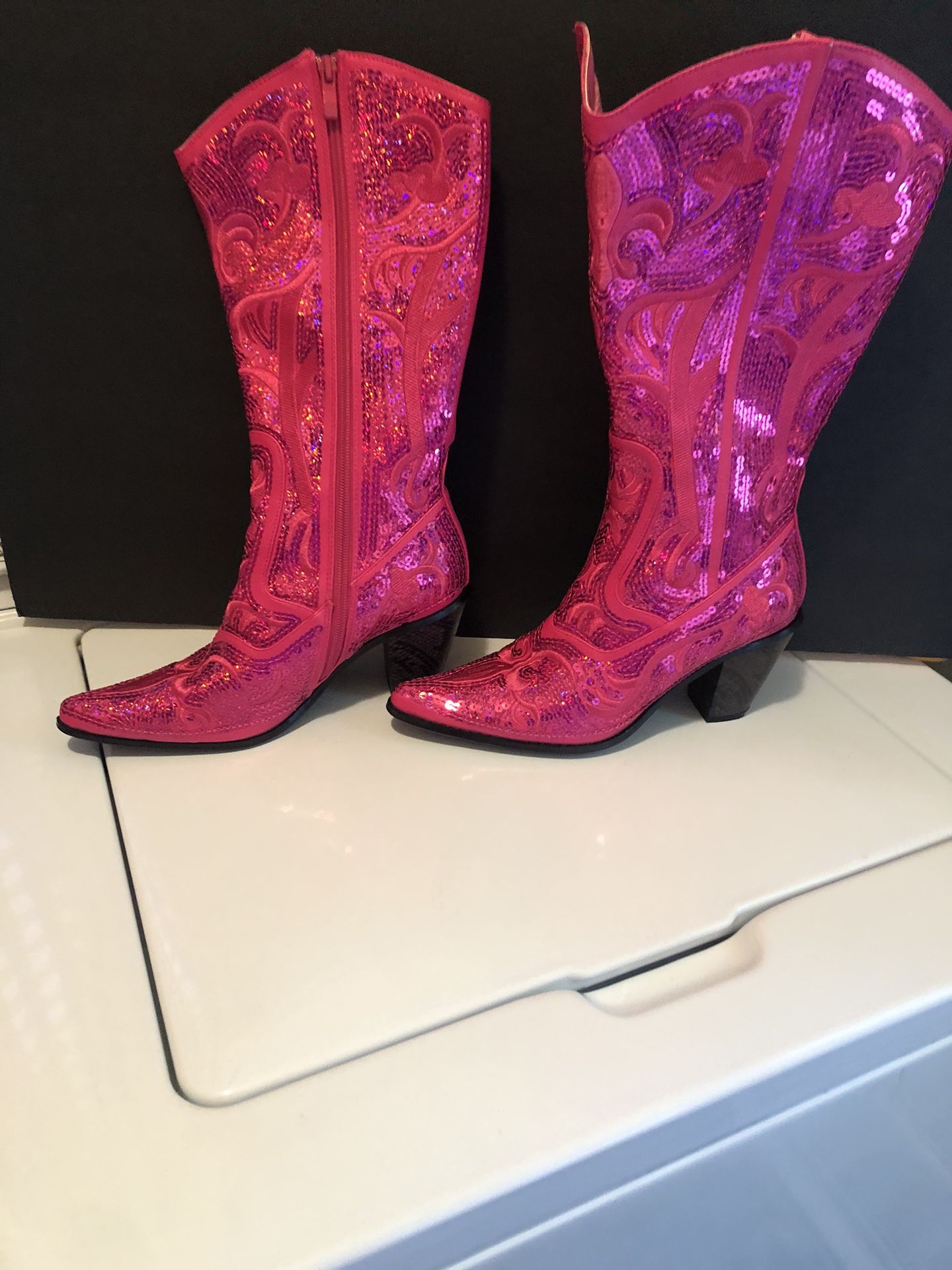 Pink “Fabulous” Cowboy boots…size: 7…$20.00
