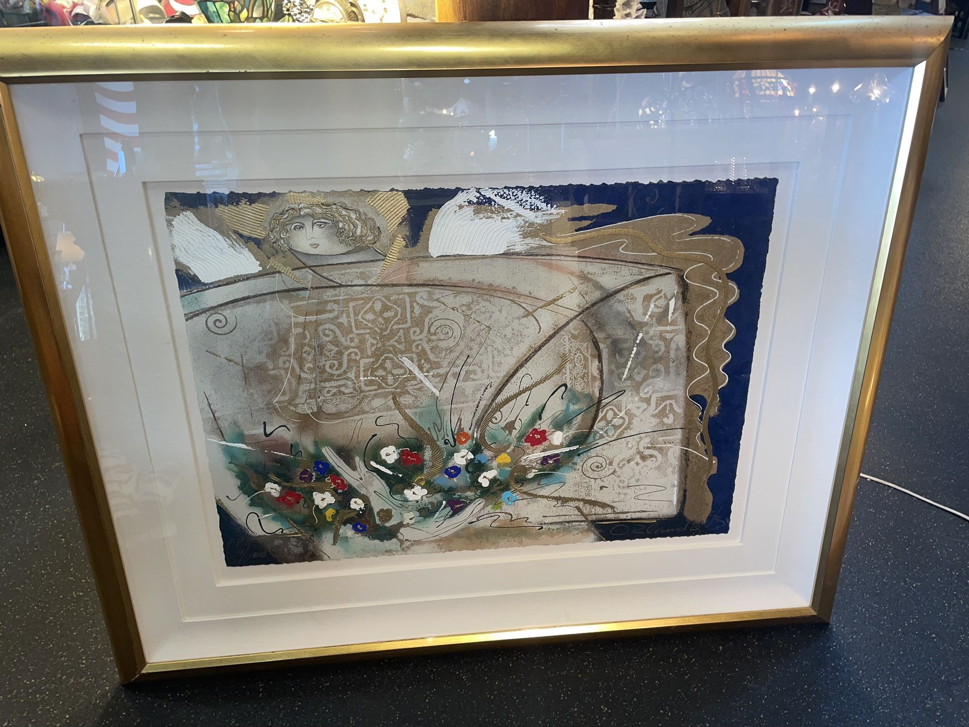 Orlando Agudelo Botero Mixed Media 'Un Angel Llamando Maria del Pilar' Signed