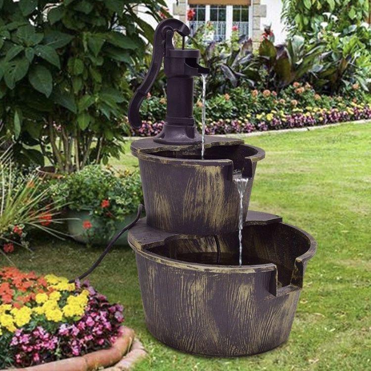 NEW Waterfall Bucket Fountain 2-Tier with Pump Handle Outdoor Garden Yard or Porch 52375