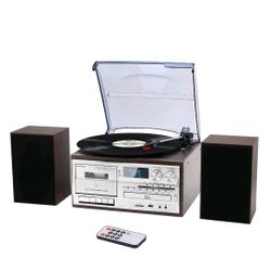 🔥 BRAND NEW 10-in-1 Record Player w/ External Speakers – Bluetooth, 3-Speed Turntable, AM/FM, Cassette, CD, USB, Remote