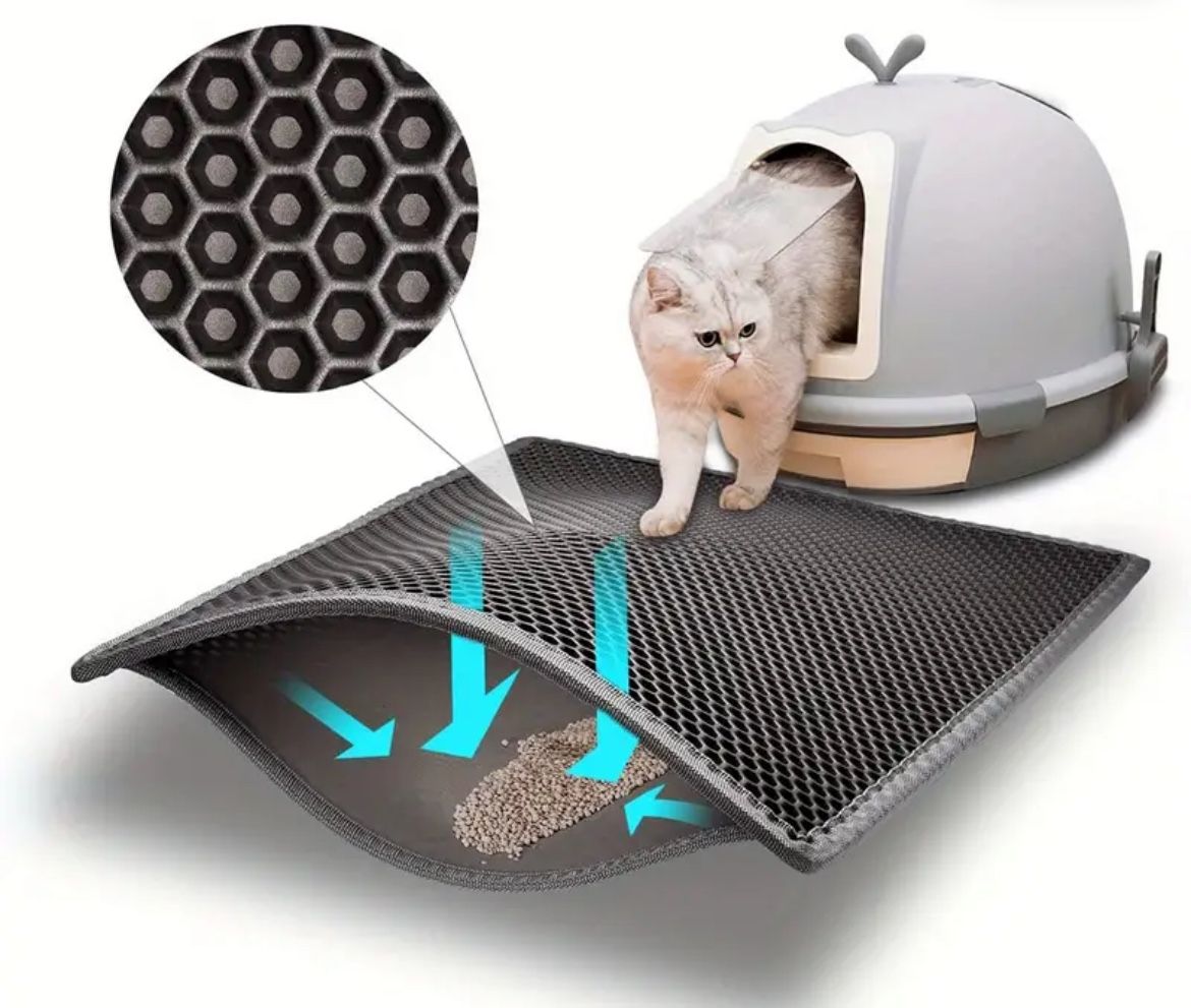 Cat Litter Trapping Mat, Honeycomb Double Layer Design, Urine and Water Proof Material, Scatter Control, Less Waste, Easier to Clean, Washable, 15.7 x
