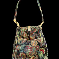 Vintage Harry Levine HL USA Womens Crossbody Velvet Material Paisley Handbag Purse Bag 