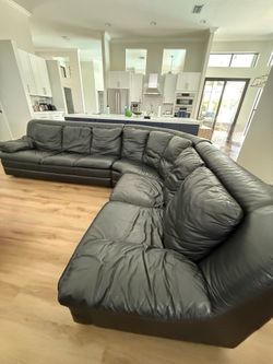 Black L-shaped Genuine Leather Sectional