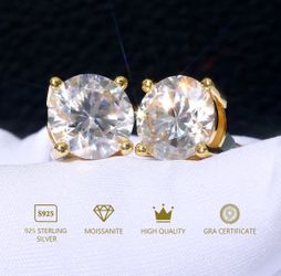 2 Carat Moissanite Stud Earrings 925 Sterling Silver 14K gold plated
