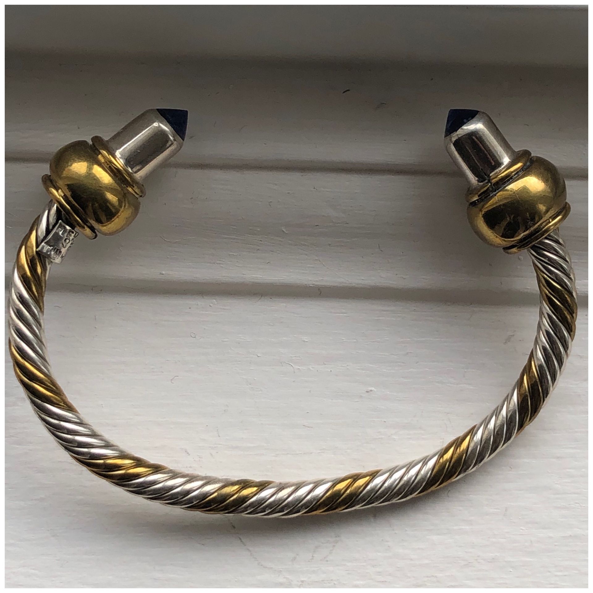 Twisted Rope 925/Brass Lapis Lazuli Mexico Cuff Bangle Bracelet 7”