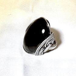 ✨ Handmade Wire-Wrapped Onyx Cabochon Ring – Size 7 ✨