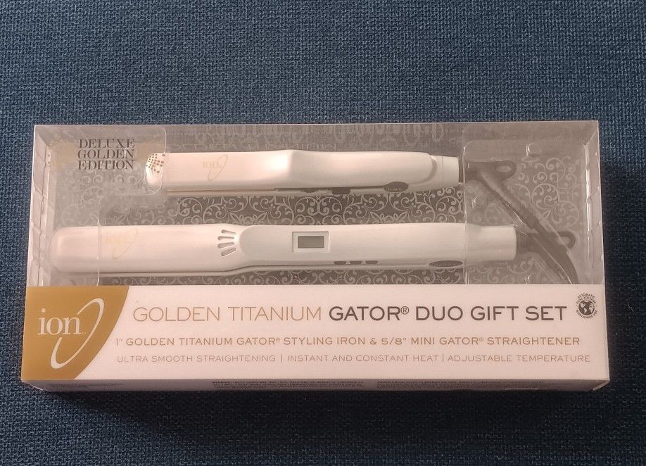Ion Golden Titanium Gator Flat Iron Duo Set New