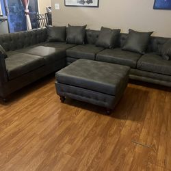 New Modular Sectional.  Grey Or Brown Gel Leatherette.  135” X 95”.  Free Delivery!