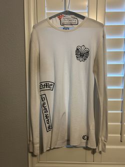 CHROME HEARTS BLACK SPELL OUT LOGO MADE IN USA WHITE LONG SLEEVE SIZE LARGE 