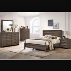 Bedroom set 4pc Queen including  Q Bed Frame Dresser Mirror one Nightstand  Not including mattress and box spring 