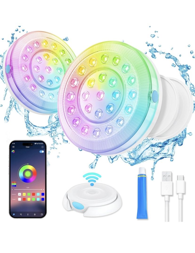 Homly Rechargeable Submersible Pool Lights with Wireless APP Control, Waterproof Underwater Smart LED Lights