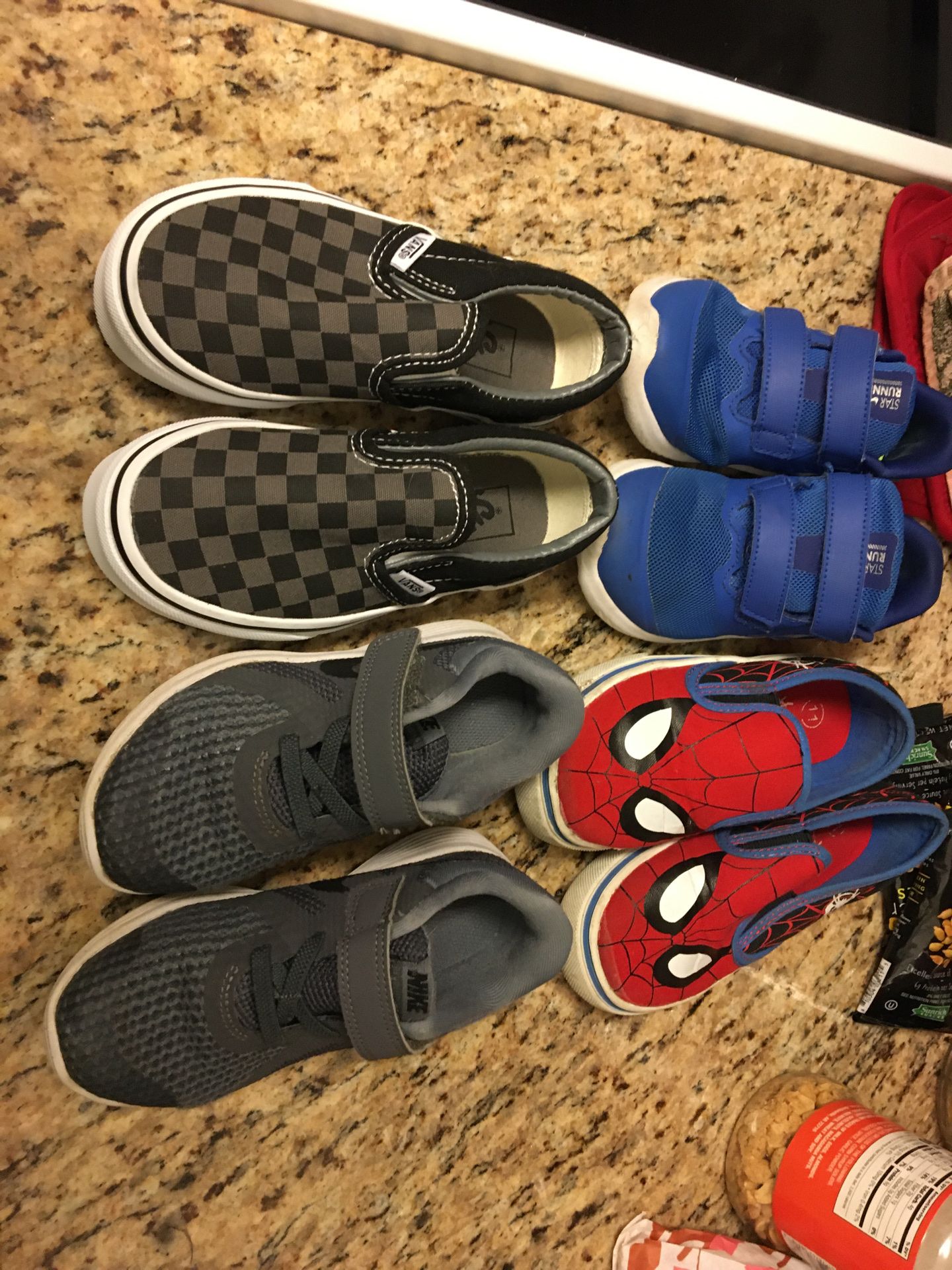 Little boys shoes. Brand new vans never worn size 11.0 2 pairs of used Nike size 10.0 and Spider-Man size 11.0