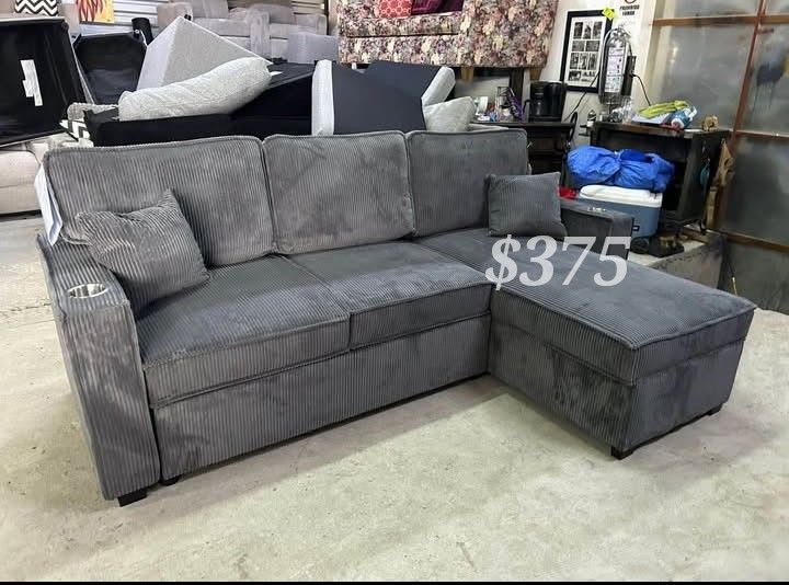 2-pc Convertible Sectional Sofa Dark Gray Corduroy