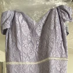 Dress, New Never Worn, Says 3x But Fits Like 2 X Fitted Off The Shoulders , Ordered Grey But Looks Like A Grayish Purple