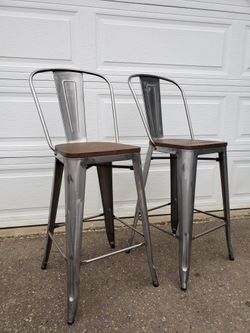 Pair Industrial Style Height Bar Stools