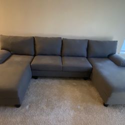 U-Shaped Double Chaise Sectional Sofa - Good Condition - Gray