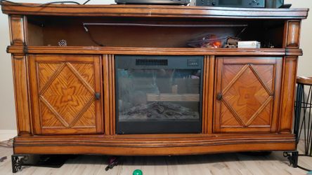 Wooden TV Stand with Electric Fireplace