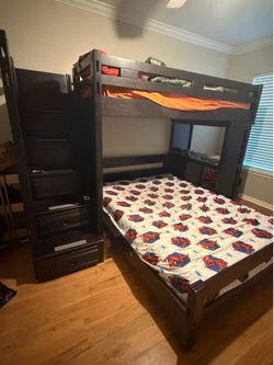 Rooms To Go Creekside charcoal gray twin/full student bunk  built-in desk and stair