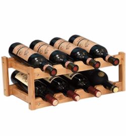 Riipoo 8-Bottle Wine Rack, 2-Tier Nature Bamboo Wine Display Rack, Free Standing and Countertop Stackable Wine Storage Shelf (8-Bottle)