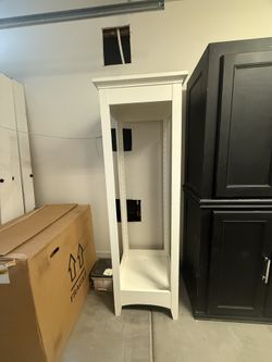 RESTORATION HARDWARE CABINET WITH GLASS SHELVES
