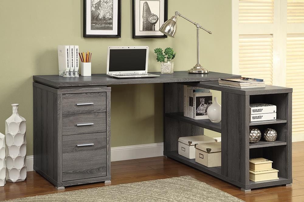 Hollow-Core Yvette Collection Left or Right Facing Corner L Shaped Desk, Dark Taupe 800518