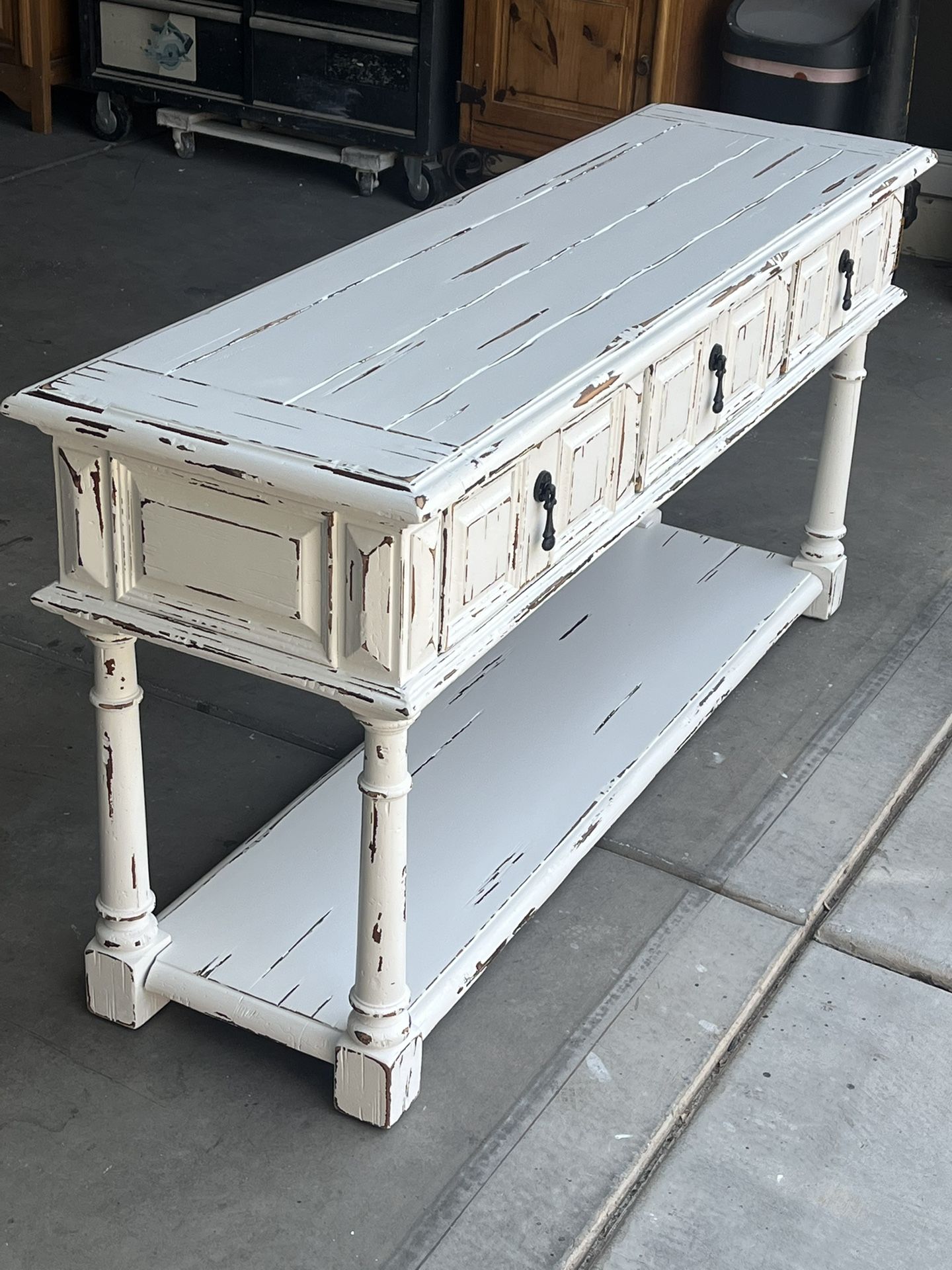 WEATHERED PINE FARMHOUSE CONSOLE, CREDENZA, COUCH TABLE OR ENTRY PIECE