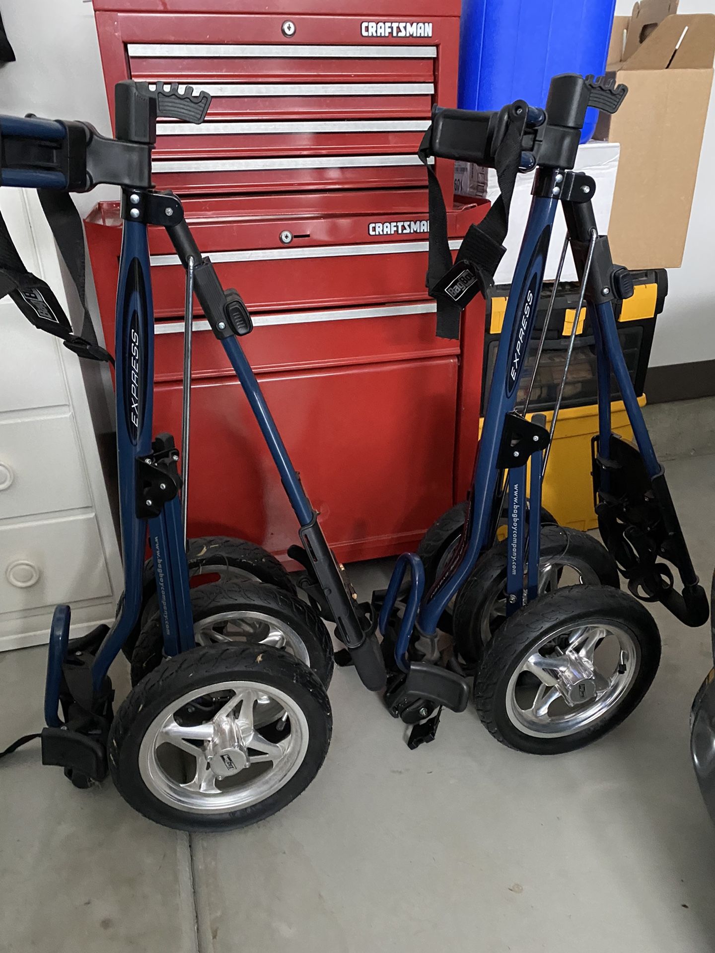2 Bag Boy Express Pull Golf Carts(air ride wheels