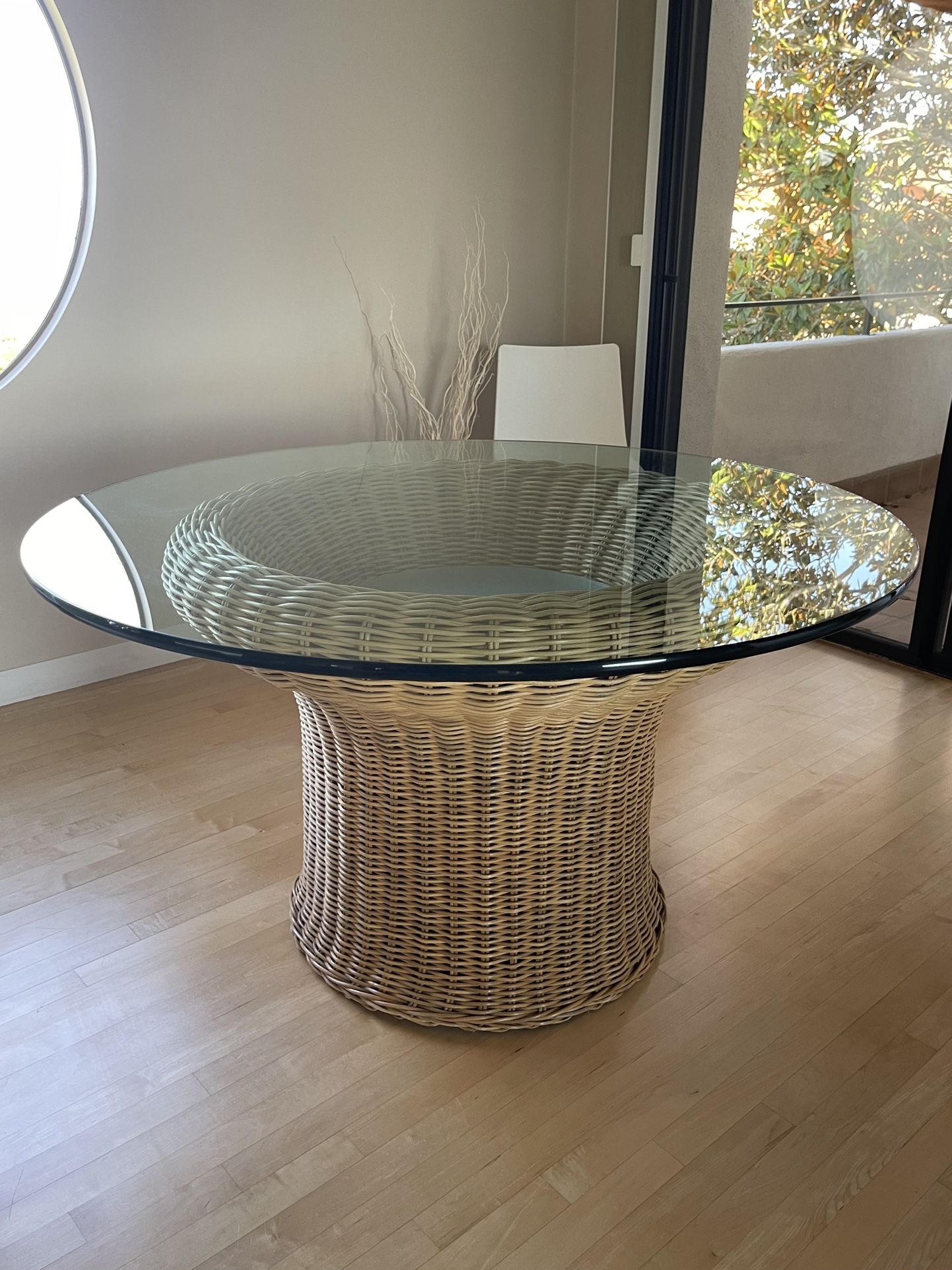 Wicker Glass Top Table