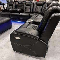 Black Power Reclining Sectional Couch, Living Room 