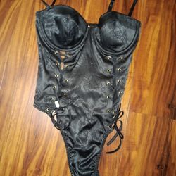 Corset Type Black Lace Up Teddy Sz. S $120