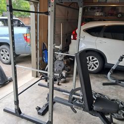 Home Gym  / Full Squat Rack, Olympic Weights, Barbell, Workout Bench 