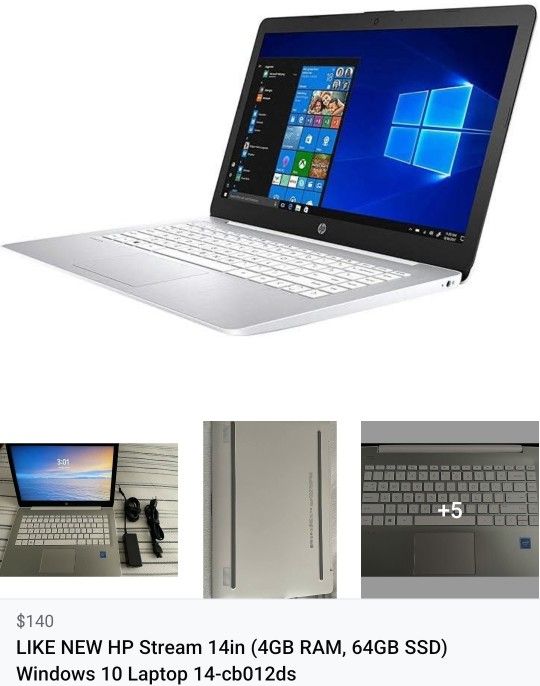 LIKE NEW HP Stream 14in (4GB RAM, 64GB SSD) Windows 10 Laptop 14-cb012ds