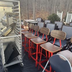 Red Metal Bar Stools w/Wood Veneers