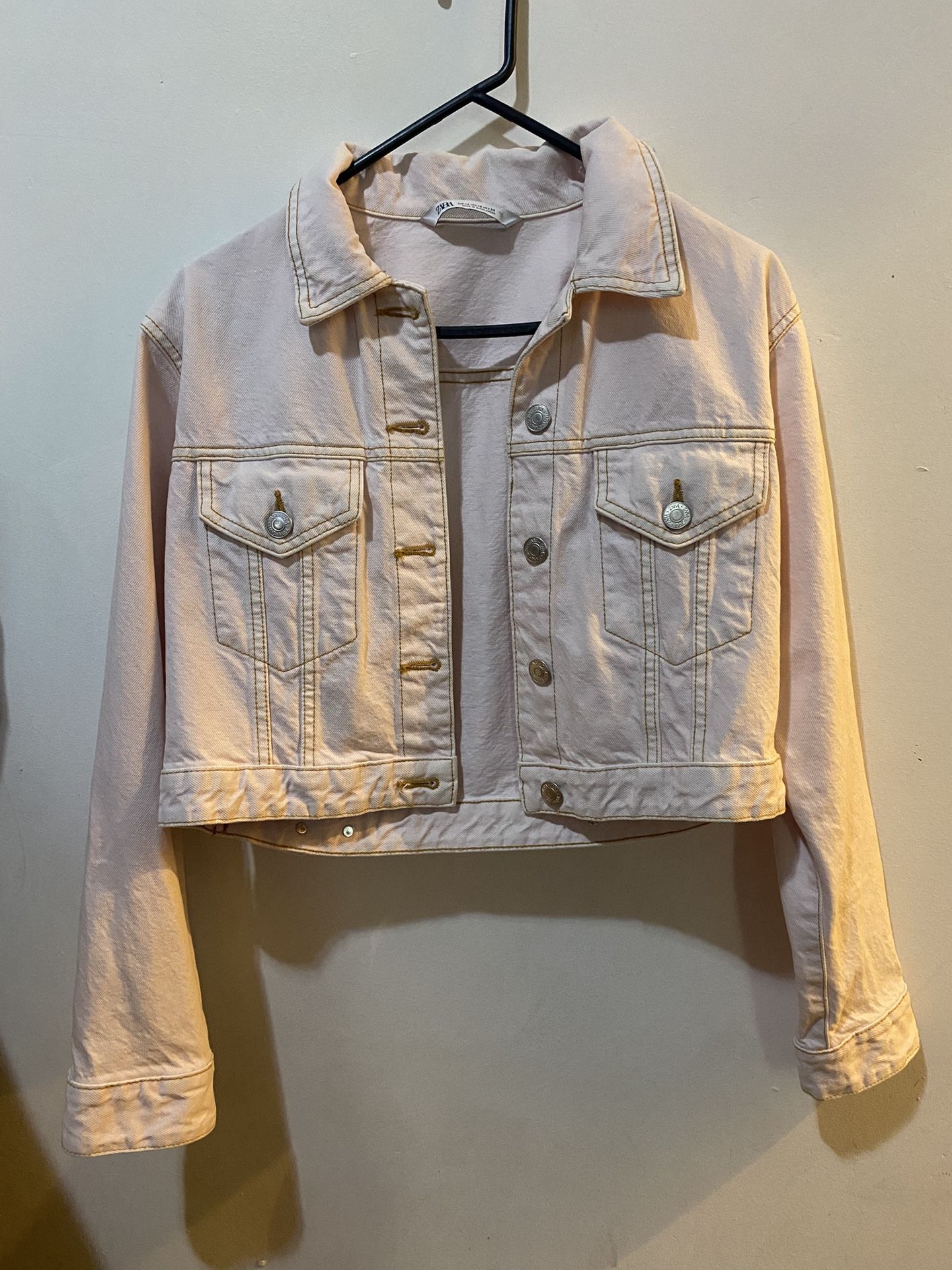 Zara Women Cropped Light Pink Denim Jacket Size XS