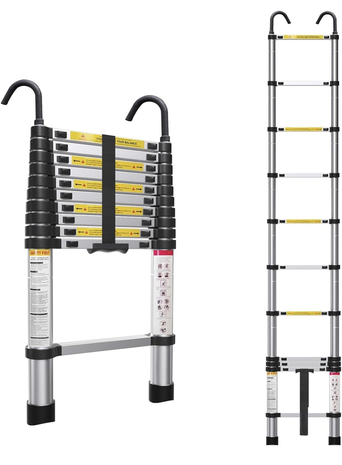New 10.5ft Telescoping Ladder Multi-Purpose Collapsible Ladder with Hook Aluminum Extension Ladder