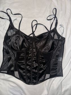 Black Satin Mesh Corset Bustier Top