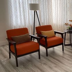 2 Chairs Orange With Walnut Frame