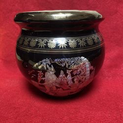 5 Inch x 4 Inch 24k Black & Gold Handmade In Greece Imported From Greece Greek Ceramic Bowl 