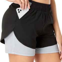 Womens Workout Shorts 2 in 1 Athletic Running Yoga Training Sports Shorts with Pockets