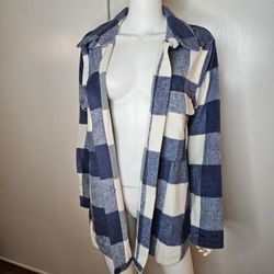 Mellōday Blue and White Plaid Jacket w/ Pockets Size XL Long Sleeve