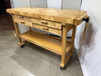 Hardwood Workbench with Four Drawers and Onboard Wood Vise